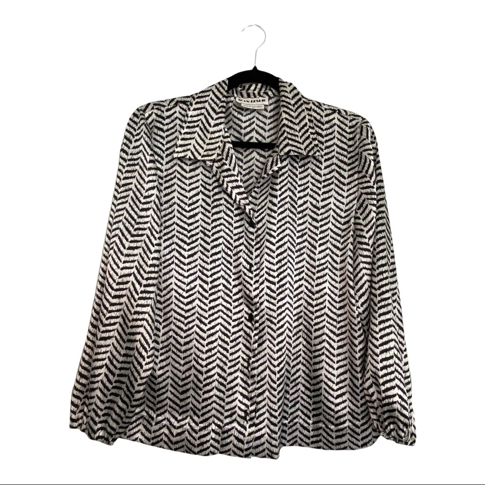 80s Vintage White/Black Satin Top